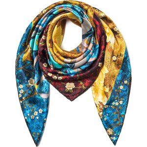 Mulberry Silk Blue Scarf 43 Inch Large Square Shawl Womens Oversized Headband
